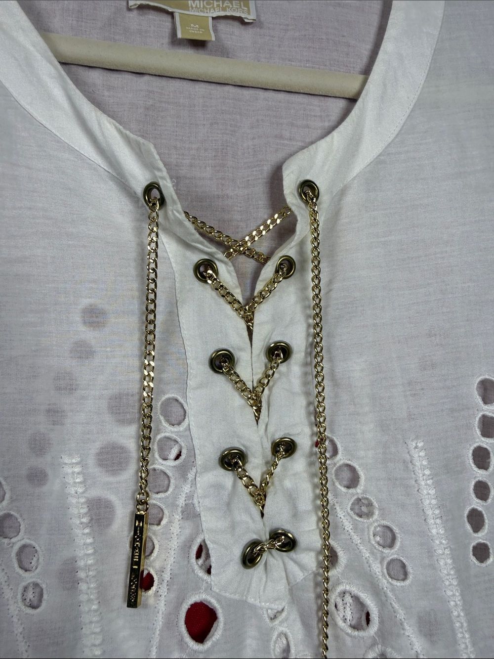 (A5)Michael Kors Long Sleeve Blouse with Lace Trim and Openwork Embroidery,Sz M - Picture 13 of 16